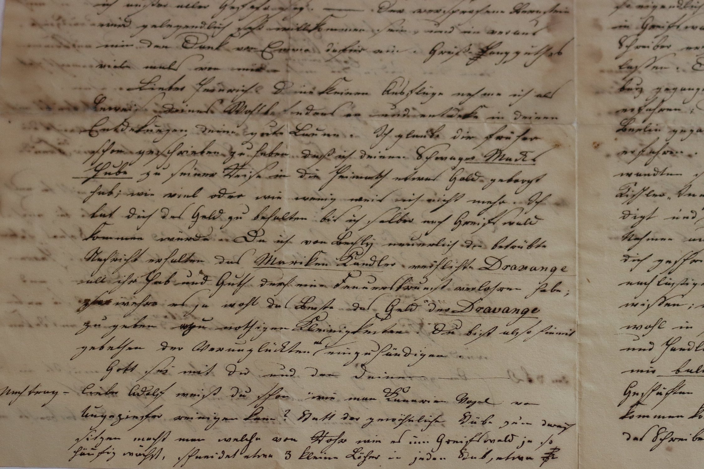 Ausschnitt eines Briefs Caspar David Friedrichs: seine schwungvolle Handschrift auf bräunlichem Papier