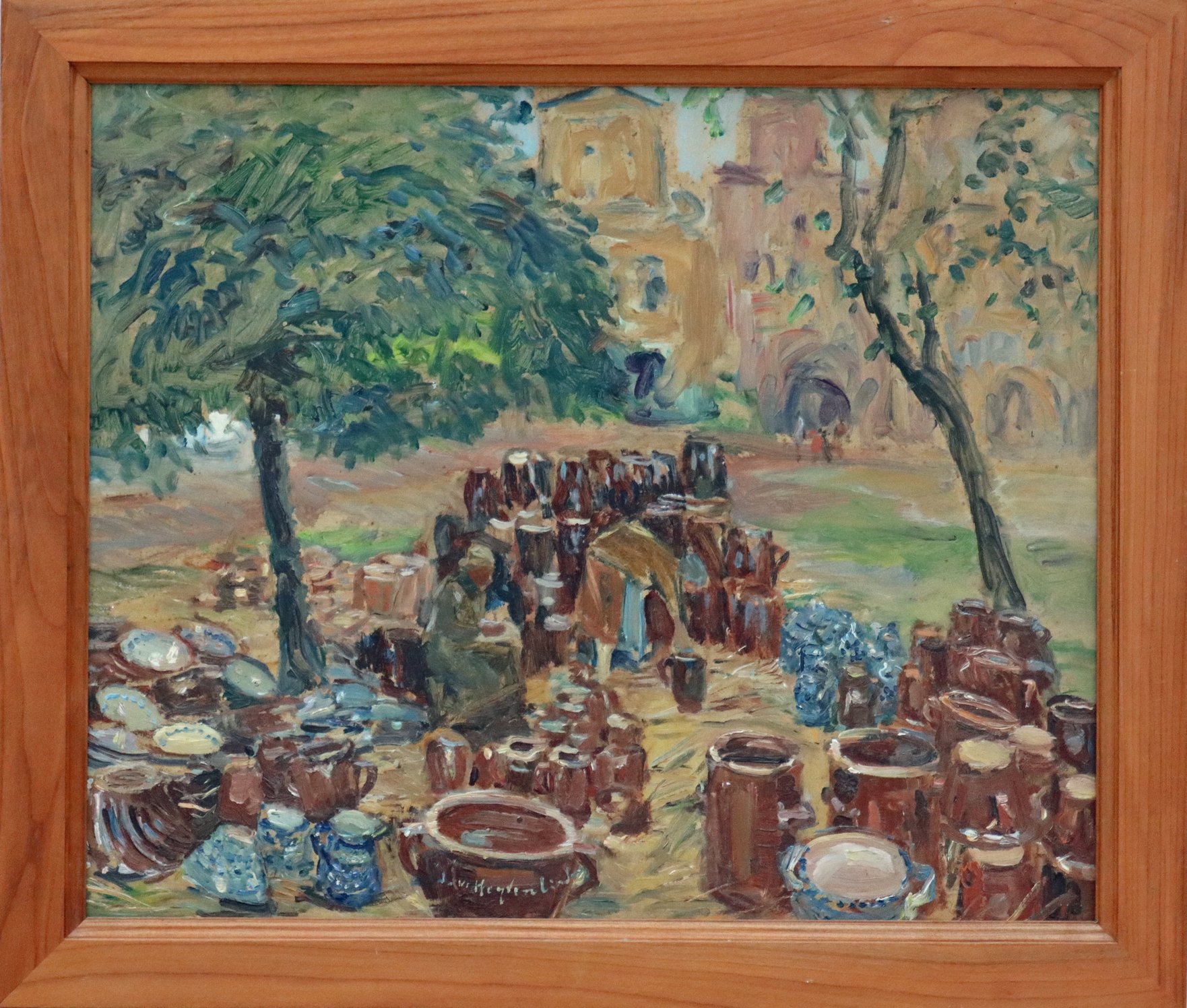 Ilse von Heyden-Linden, Bunzlauer Töpfermarkt, Öl auf Hartfaser, beschnitten, um 1931/32 (1934)