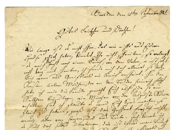 Ein Brief Caspar David Friedrichs aus Dresden an seine Familie in Greifswald vom 21. September 1821.