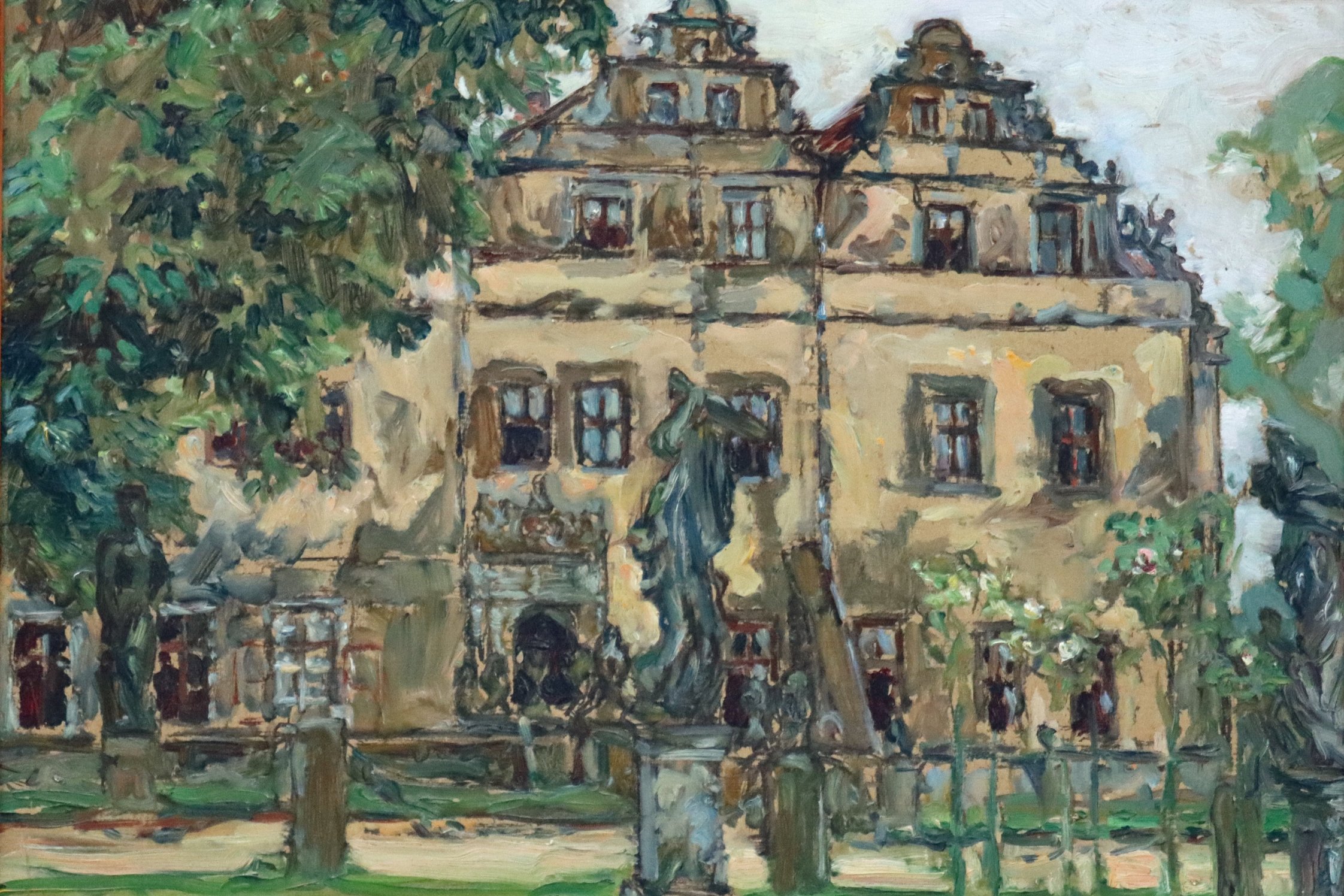 Ilse von Heyden-Linden, Schloss Gießmannsdorf, Öl auf Hartfaserplatte, beschnitten, um 1931/32 (1934)